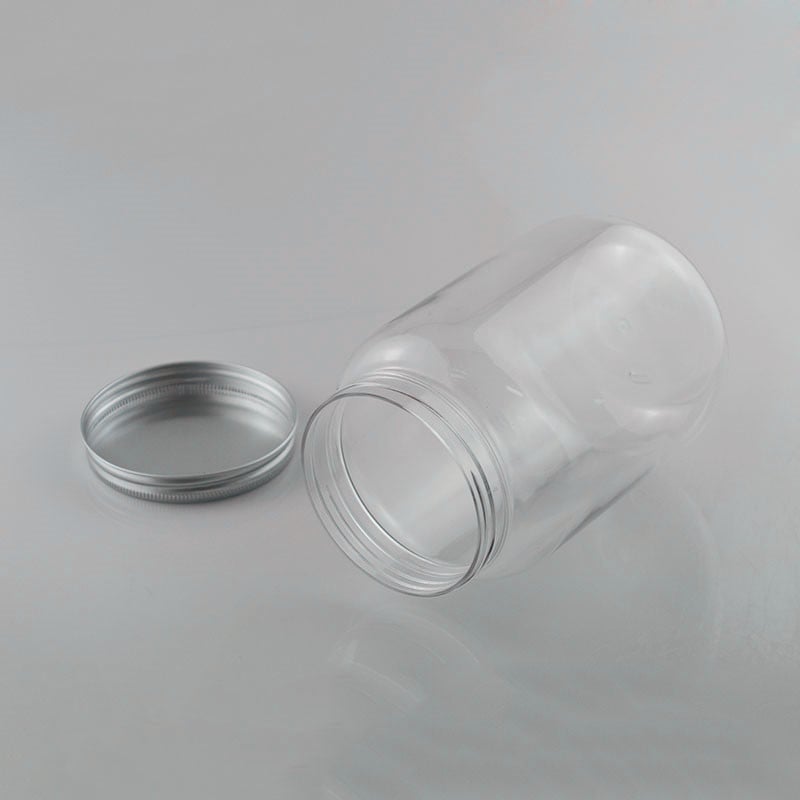 Διαφανές PET Mason βάζο με αλουμινένιο καπάκι, 1500 ml – συσκευασία θαλασσινού αλατιού, καραμέλες τύπου τοφί και δημητριακών