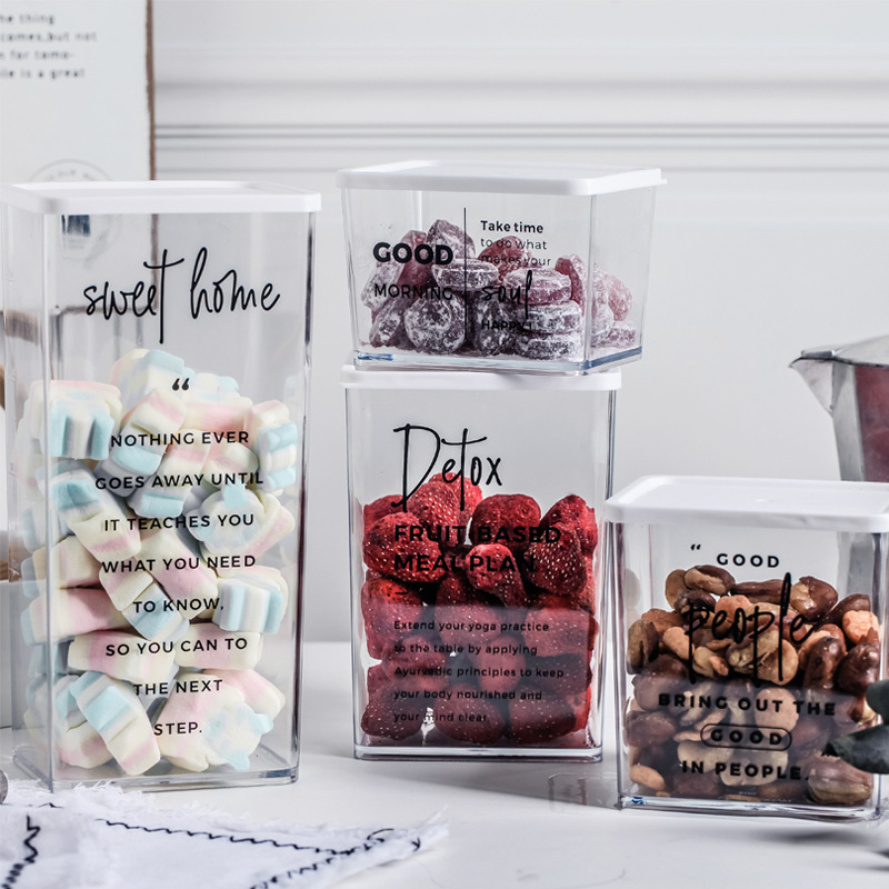Nordijska kutija za snacks i orašaste plodove s poklopcem, plastični spremnik za očuvanje svježine, kvadratnog oblika, PS materijal, kozmetičko spremište