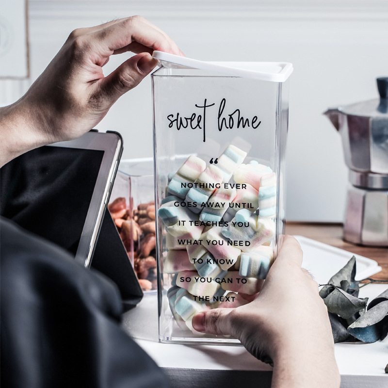 Nordijska kutija za snacks i orašaste plodove s poklopcem, plastični spremnik za očuvanje svježine, kvadratnog oblika, PS materijal, kozmetičko spremište