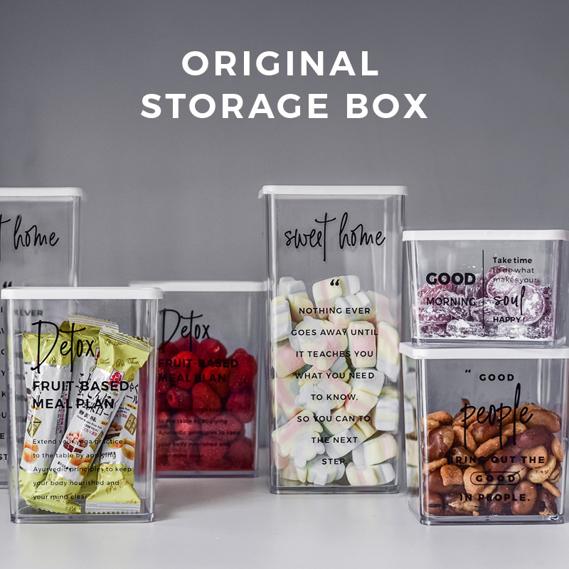 Nordijska kutija za snacks i orašaste plodove s poklopcem, plastični spremnik za očuvanje svježine, kvadratnog oblika, PS materijal, kozmetičko spremište