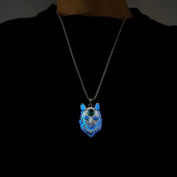 2023 Vintage Punk Totem Vuka Privjesak i Lančić sa Svjetlećom Glavom Vuka