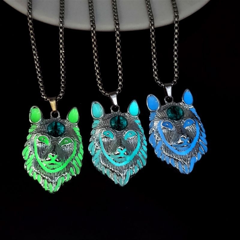 2023 Vintage Punk Totem Vuka Privjesak i Lančić sa Svjetlećom Glavom Vuka