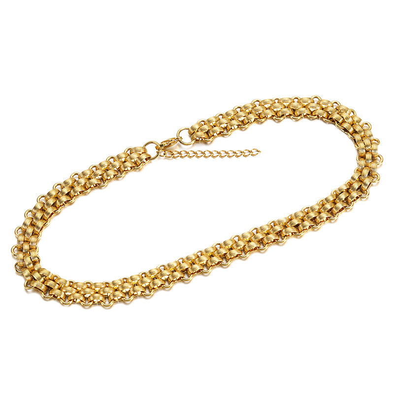 Ogrlica s pletenim uzorom, dužina 45 cm + 5 cm produženje, 18K pozlaćena, karirani uzorak, unisex, od nehrđajućeg čelika