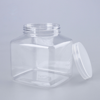 Τετράγωνο πλαστικό βάζο με φαρδύ στόμιο, 1850 ml, διαφανές και σφραγισμένο, κατάλληλο για μέλι, τσάι και ξηρούς καρπούς