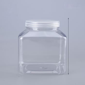 Τετράγωνο πλαστικό βάζο με φαρδύ στόμιο, 1850 ml, διαφανές και σφραγισμένο, κατάλληλο για μέλι, τσάι και ξηρούς καρπούς