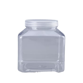 Τετράγωνο πλαστικό βάζο με φαρδύ στόμιο, 1850 ml, διαφανές και σφραγισμένο, κατάλληλο για μέλι, τσάι και ξηρούς καρπούς