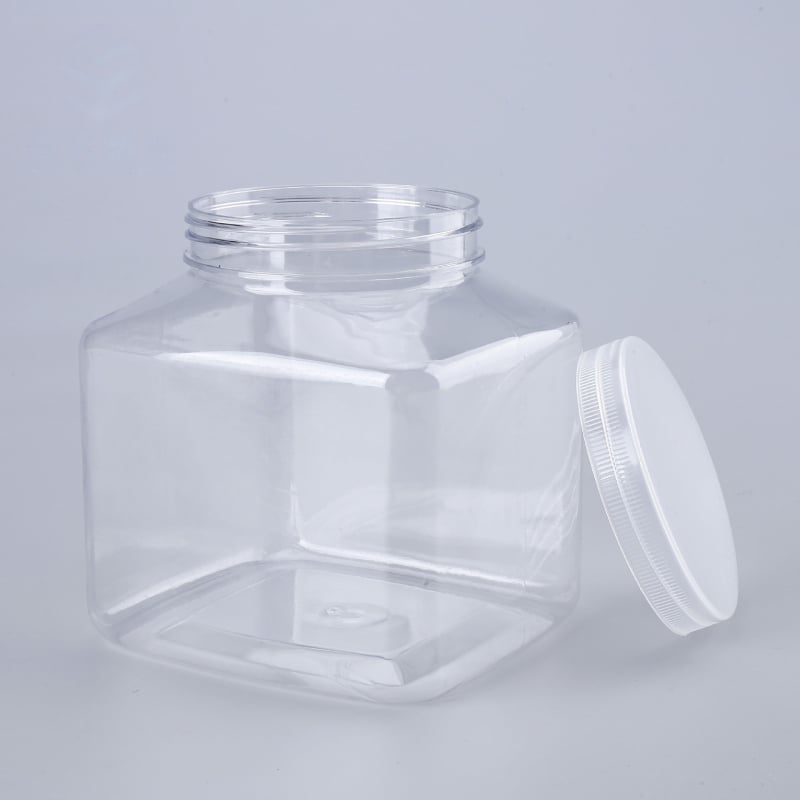 Τετράγωνο πλαστικό βάζο με φαρδύ στόμιο, 1850 ml, διαφανές και σφραγισμένο, κατάλληλο για μέλι, τσάι και ξηρούς καρπούς
