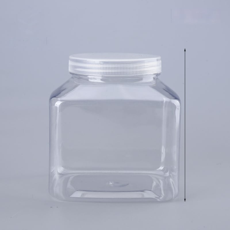 Τετράγωνο πλαστικό βάζο με φαρδύ στόμιο, 1850 ml, διαφανές και σφραγισμένο, κατάλληλο για μέλι, τσάι και ξηρούς καρπούς
