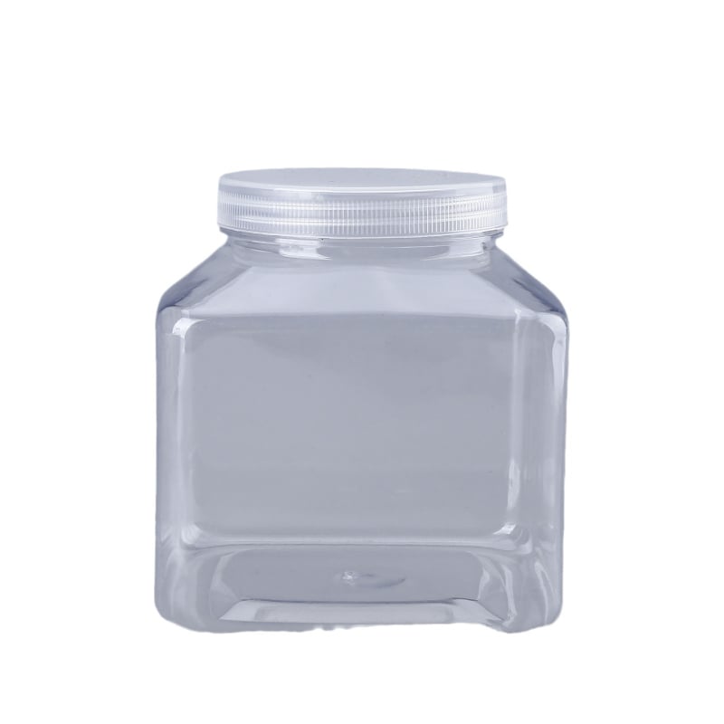 Τετράγωνο πλαστικό βάζο με φαρδύ στόμιο, 1850 ml, διαφανές και σφραγισμένο, κατάλληλο για μέλι, τσάι και ξηρούς καρπούς