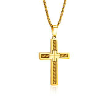 Lančić s križnim privjeskom od nehrđajućeg čelika s 18K zlatnim premazom, punk stil, unisex, minimalistički dizajn, duljina 61–70 cm