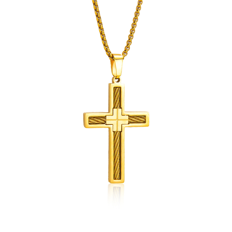 Lančić s križnim privjeskom od nehrđajućeg čelika s 18K zlatnim premazom, punk stil, unisex, minimalistički dizajn, duljina 61–70 cm