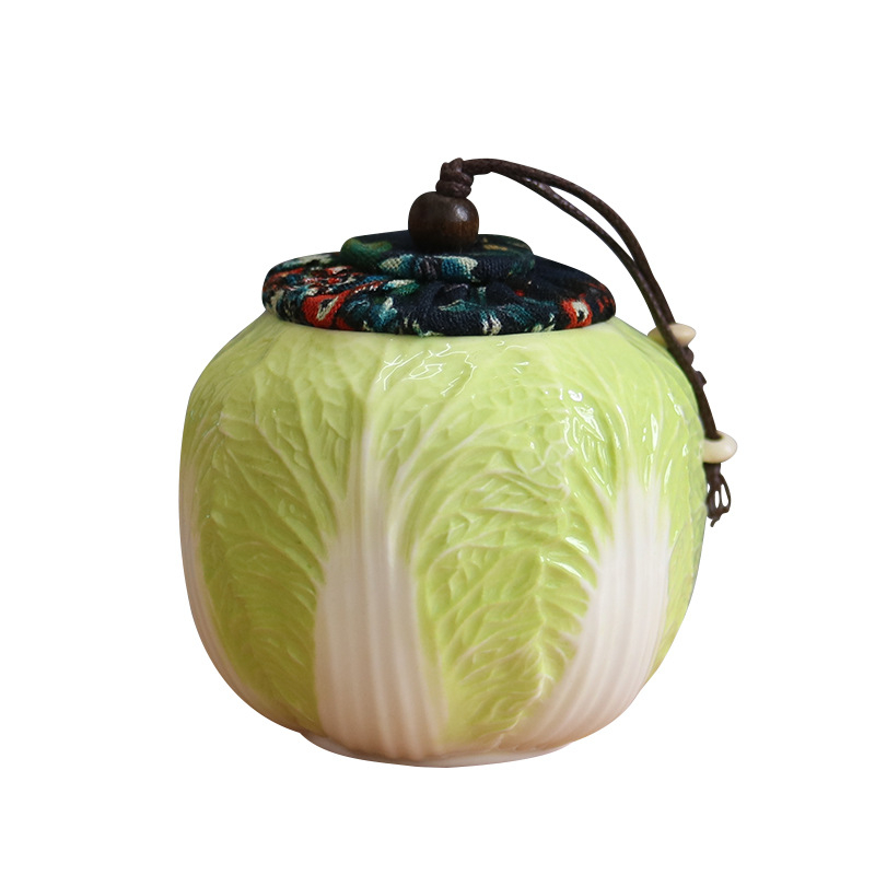 Visokokvalitetna keramička posuda za čaj s motivom kupusa, zapečaćena posuda za zeleni čaj, Dehua bijelo porculan, 200 ml