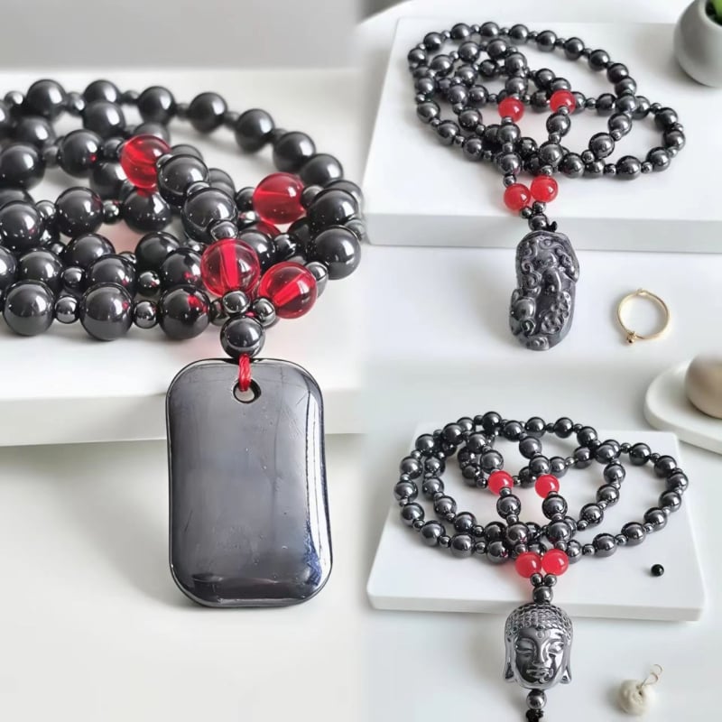 Unisex lanac s etničkim stilom, ručno izrađen od crnog gallstonea, privjesak Pixiu Buddha glava