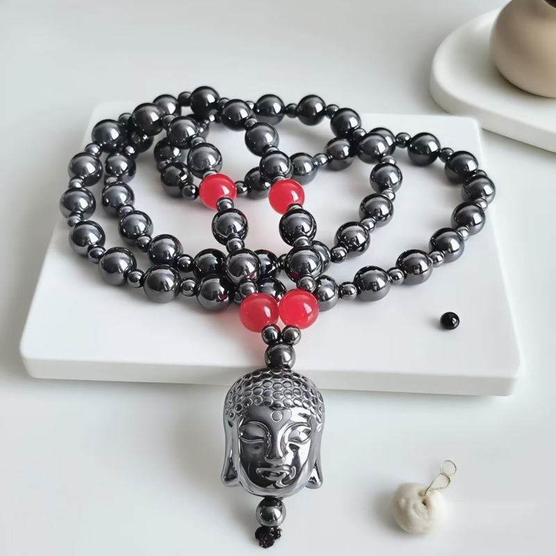 Unisex lanac s etničkim stilom, ručno izrađen od crnog gallstonea, privjesak Pixiu Buddha glava