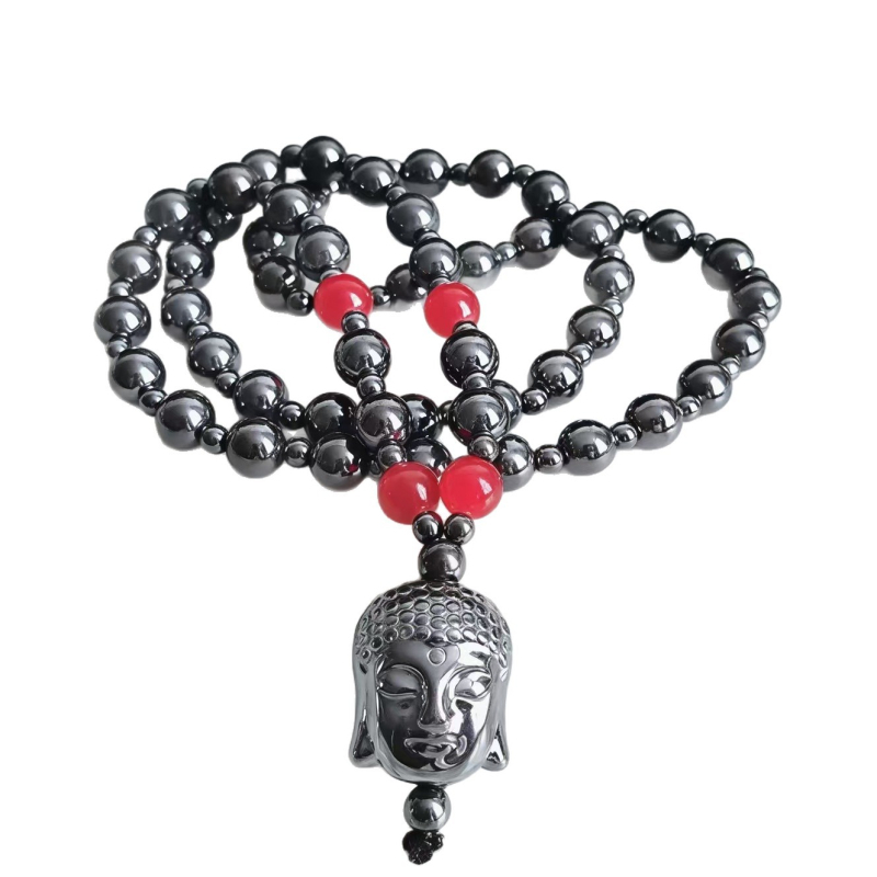 Unisex lanac s etničkim stilom, ručno izrađen od crnog gallstonea, privjesak Pixiu Buddha glava