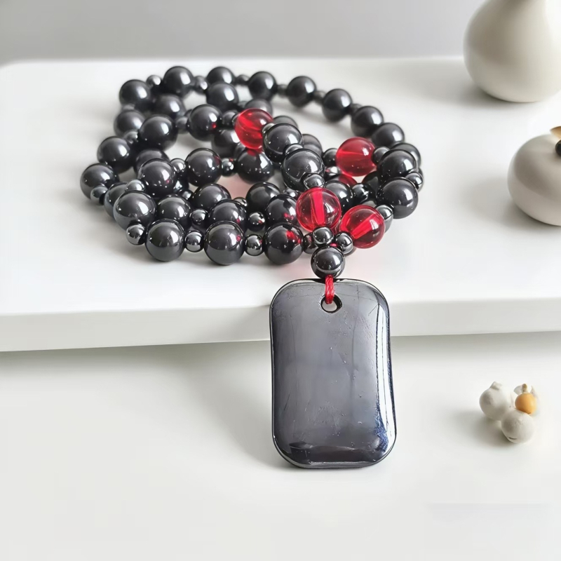 Unisex lanac s etničkim stilom, ručno izrađen od crnog gallstonea, privjesak Pixiu Buddha glava