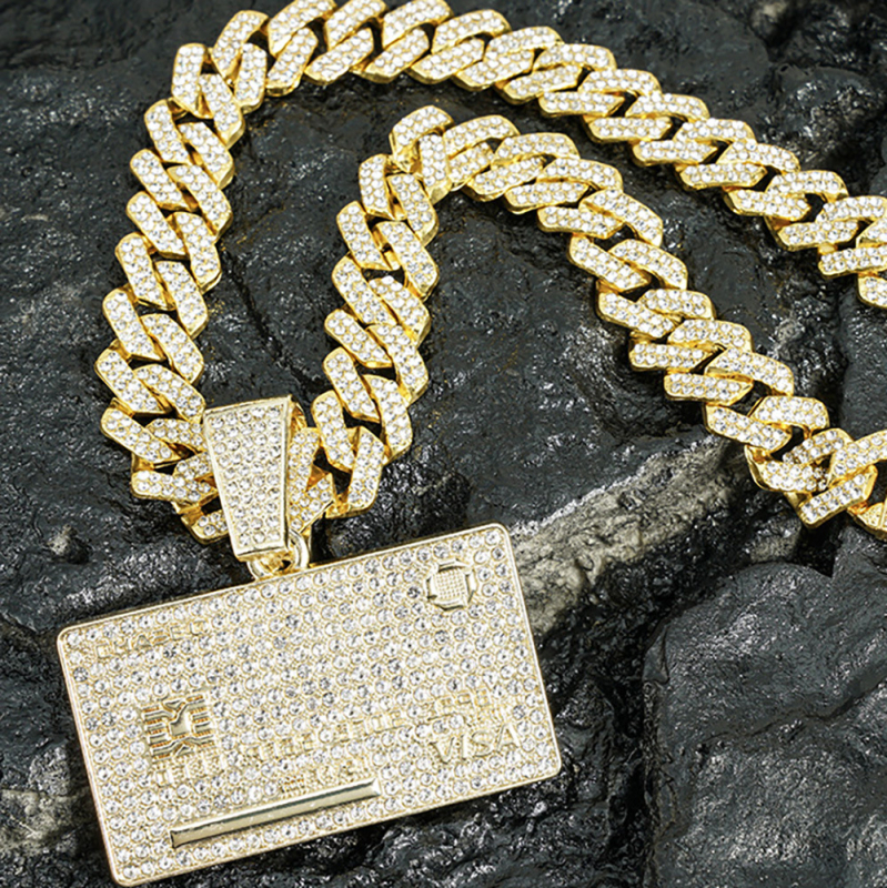 Hip-hop kubanski lanac od cinkovog legura sa rhinestones privjeskom – unisex