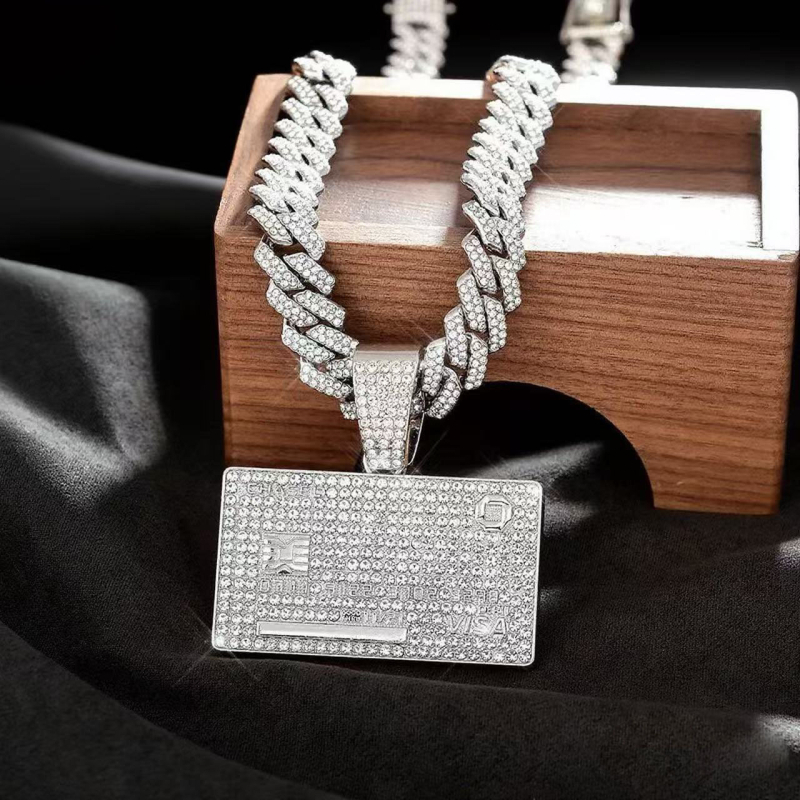Hip-hop kubanski lanac od cinkovog legura sa rhinestones privjeskom – unisex