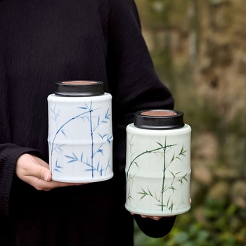 Visokokvalitetna ručno oslikana porcelanska posuda za čaj sa zatvaračem – za skladištenje čaja: crni i zeleni čaj, Dragon Well (Longjing) i Biluo Chun, kućna upotreba