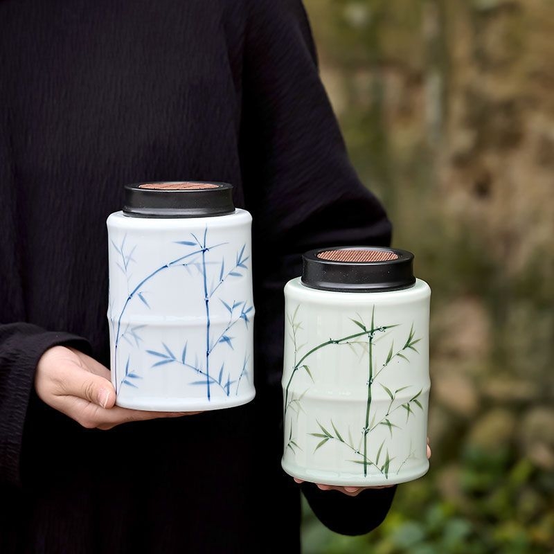 Visokokvalitetna ručno oslikana porcelanska posuda za čaj sa zatvaračem – za skladištenje čaja: crni i zeleni čaj, Dragon Well (Longjing) i Biluo Chun, kućna upotreba