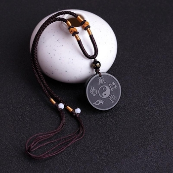 Taoistički obsidijan privjesak, unisex, mantra od devet znakova i dijagram pet planina