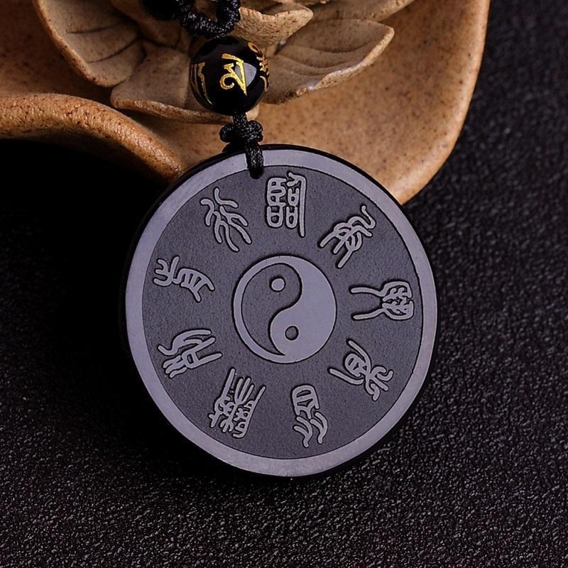 Taoistički obsidijan privjesak, unisex, mantra od devet znakova i dijagram pet planina