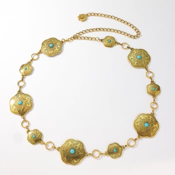 Ženski strukni lanac s turkiznim cvjetovima, boho zapadnjački stil, metalni sjaj