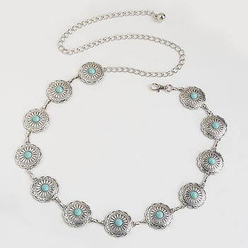 Ženski strukni lanac s turkiznim cvjetovima, boho zapadnjački stil, metalni sjaj