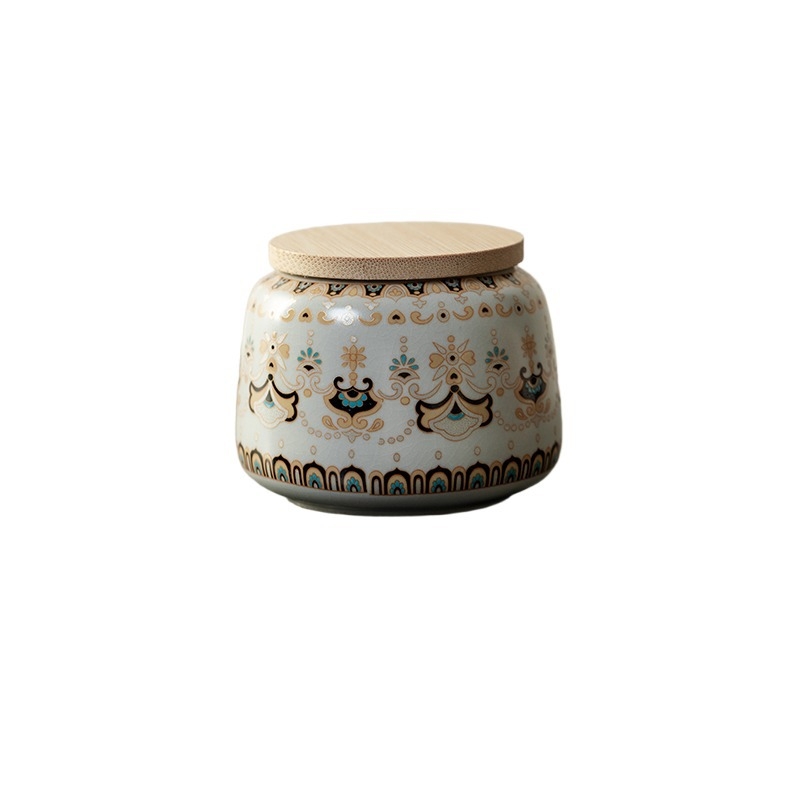 Beige Ru Kiln keramička posuda za čaj, za kućnu upotrebu, mala prijenosna posuda za skladištenje čaja, vintage stil, otporna na vlagu, hermetički zatvorena
