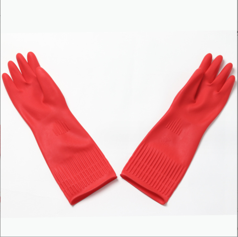 Produžene i pojačane latex rukavice za industrijsko čišćenje – vodootporne i protuklizne, duljine 38 cm, za pranje posuđa i rublje