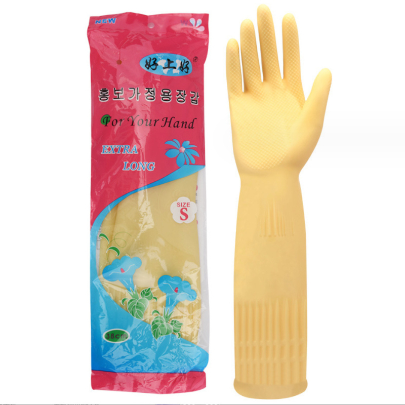 Produžene i pojačane latex rukavice za industrijsko čišćenje – vodootporne i protuklizne, duljine 38 cm, za pranje posuđa i rublje