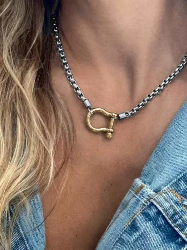 INS stil ogrlice s kopčom u obliku potkove, kutija lanac od nehrđajućeg čelika pozlaćen 18K, unisex, hipoalergijski