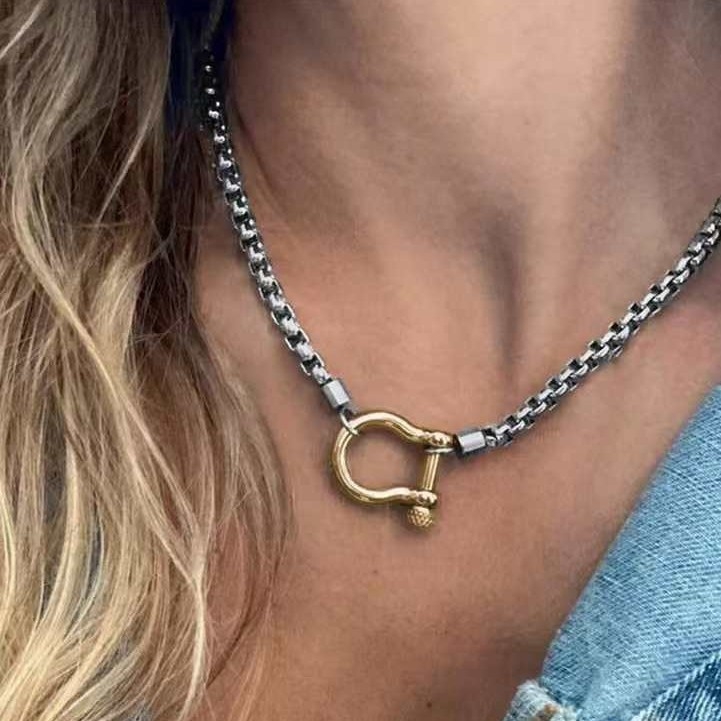 INS stil ogrlice s kopčom u obliku potkove, kutija lanac od nehrđajućeg čelika pozlaćen 18K, unisex, hipoalergijski