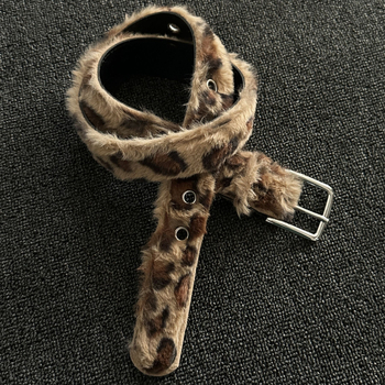 Pojas od pliša s leopard uzorkom, Y2K punk ulični stil, lanac za struk, kopča s pinom