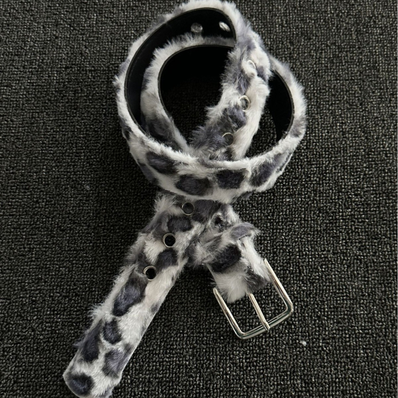 Pojas od pliša s leopard uzorkom, Y2K punk ulični stil, lanac za struk, kopča s pinom