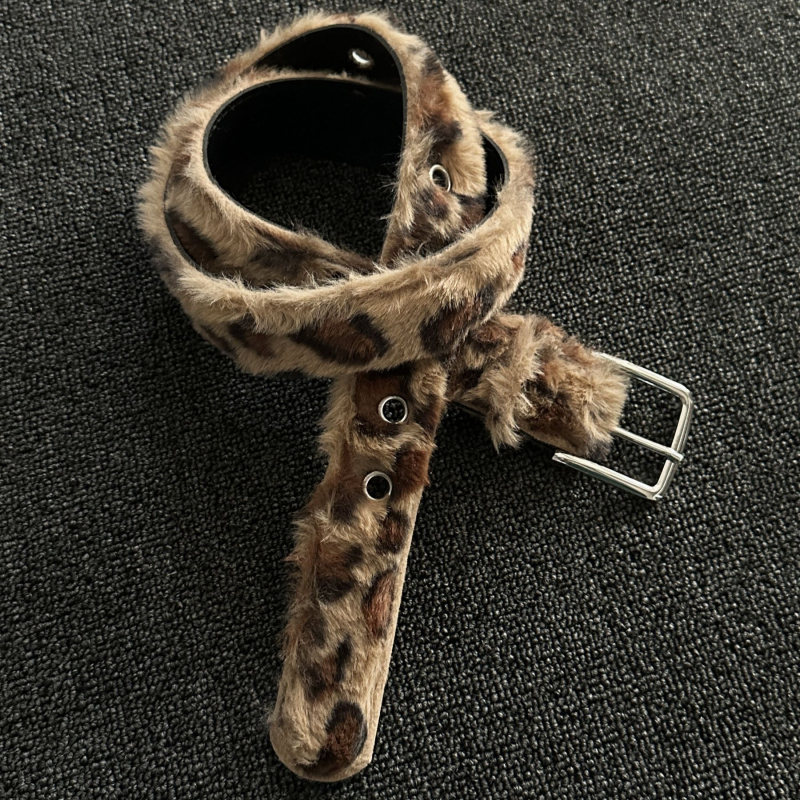 Pojas od pliša s leopard uzorkom, Y2K punk ulični stil, lanac za struk, kopča s pinom