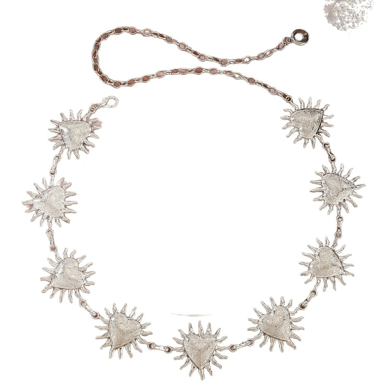 Metalni pojas za struk s retro motivom srca i plamena, elegantan dekorativni lanac za tijelo za haljinu