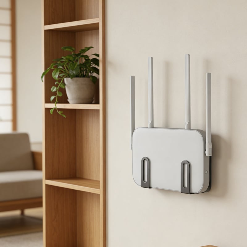 Cutie de depozitare pentru router, raft montat pe perete, un singur nivel, oțel carbon, artă din fier, fără găuri