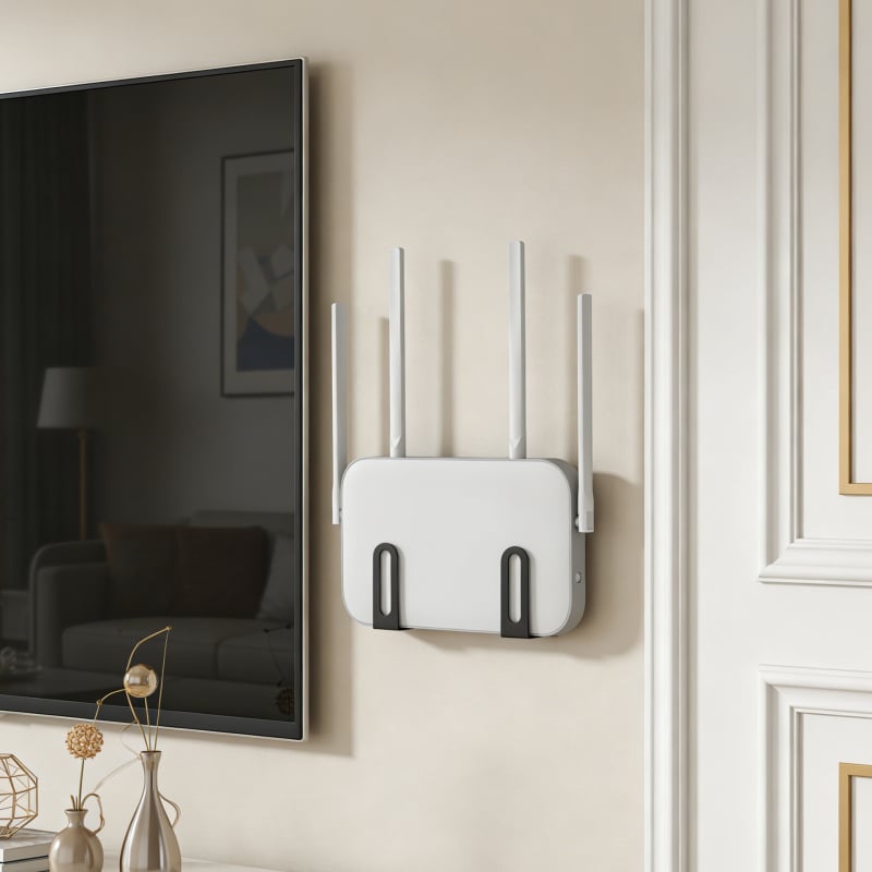 Cutie de depozitare pentru router, raft montat pe perete, un singur nivel, oțel carbon, artă din fier, fără găuri
