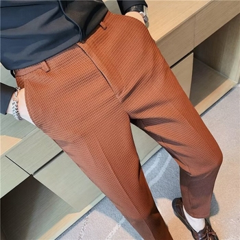 Muške hlače s teksturom wafla, casual ljetne, drapirani kroj, slim-fit