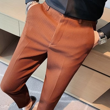 Muške hlače s teksturom wafla, casual ljetne, drapirani kroj, slim-fit