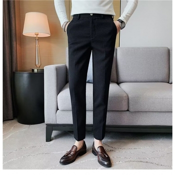 Muške hlače s teksturom wafla, casual ljetne, drapirani kroj, slim-fit