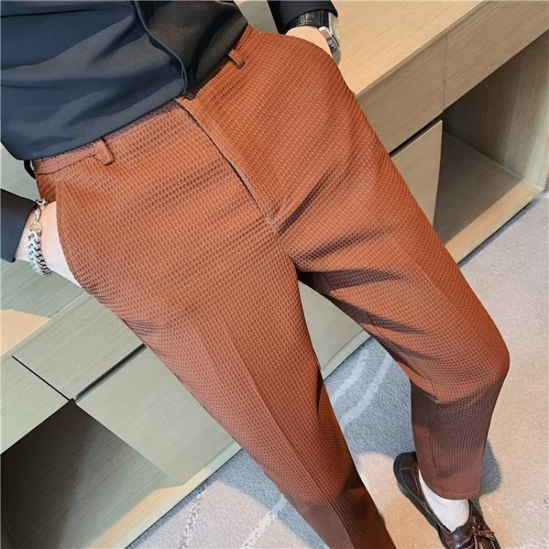 Muške hlače s teksturom wafla, casual ljetne, drapirani kroj, slim-fit