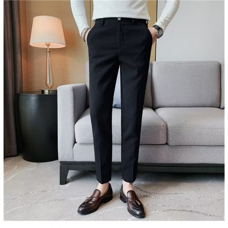Muške hlače s teksturom wafla, casual ljetne, drapirani kroj, slim-fit