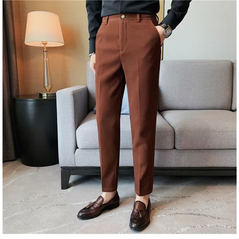 Muške hlače s teksturom wafla, casual ljetne, drapirani kroj, slim-fit