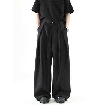 Hlače japanskog stila, jednobojne, široke nogavice, jesenske, casual-elegantne, plisirane, dugačke