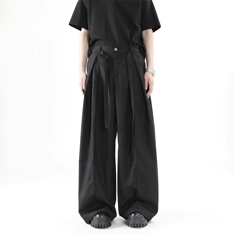 Hlače japanskog stila, jednobojne, široke nogavice, jesenske, casual-elegantne, plisirane, dugačke