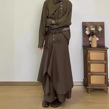 Japán stílusú szabálytalan gombos nadrág-szoknya férfiaknak, prémium érzet, széles szárú, 9/10 hossz