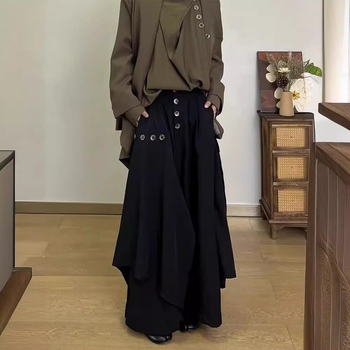 Japán stílusú szabálytalan gombos nadrág-szoknya férfiaknak, prémium érzet, széles szárú, 9/10 hossz