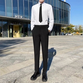 Beijiang Wolf muške cropped hlače za jesen-zimu, slim-fit straight leg, fleece-lined, casual hlače za poslovnu eleganciju s visokim drapiranjem
